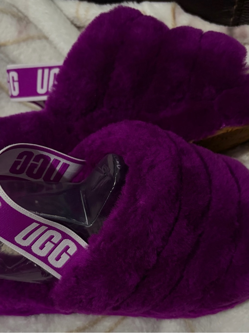 UGG Women's Deep Purple Fluffy Slide Sandals
